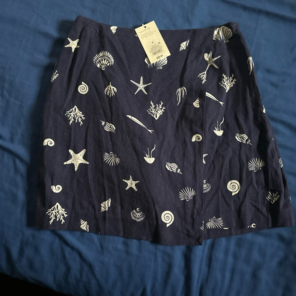 Navy Skirt with White Sea Life Print
